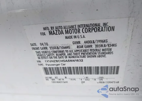 2010 Mazda Mazda6 I Touring from USA, damaged, VIN 1YVHZ8CH5A5M41632